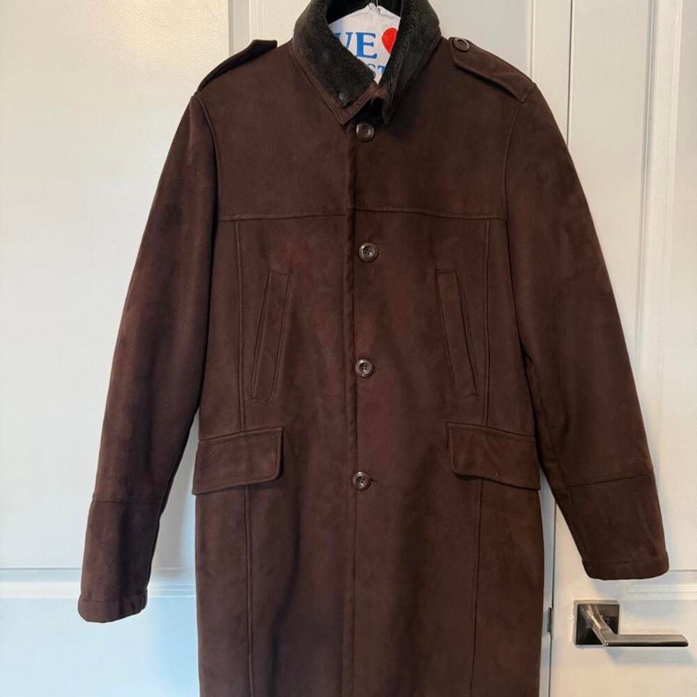 Black Rivet Brown suede coat with fur collar